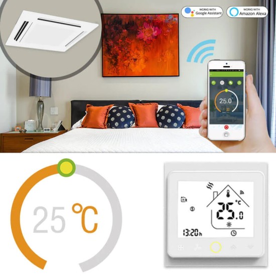 WiFi Θερμοστάτης 3 Ταχυτήτων Fan Coil/Air Condition