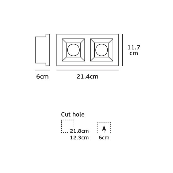 Παραλληλόγραμμο Γύψινο Χωνευτό Σποτ με Ντουί GU10 Διπλό σε Λευκό χρώμα 21.4x11.7cm