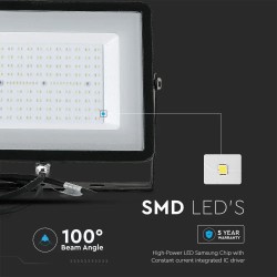 ΠΡΟΒΟΛΕΑΣ LED SMD 100W/6500K IP65 ΜΑΥΡΟΣ SAMSUNG CHIP